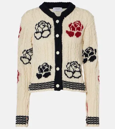 Thom Browne Rose Wool And Mohair Intarsia Cardigan In Weiss