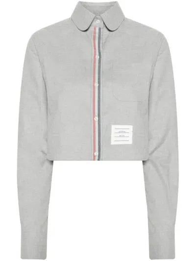 Thom Browne Rounded-collar Cotton Cropped Shirt In Grey