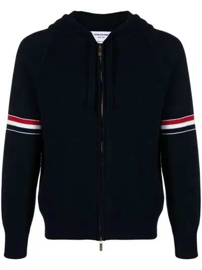 Thom Browne Rwb Stripe Cashmere Hoodie In 黑色