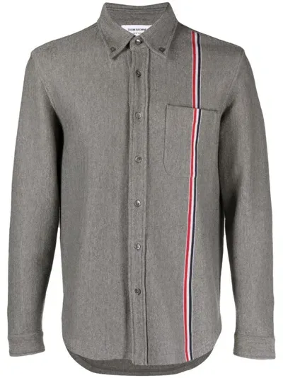 Thom Browne Rwb-stripe Cotton Overshirt In Grey