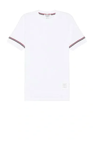 Thom Browne Rwb Stripe Short Sleeve Rib Cuff Tee In White