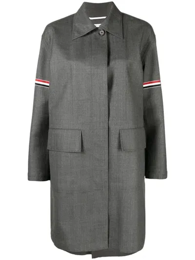 Thom Browne Rwb-stripe Twill Coat In Grey