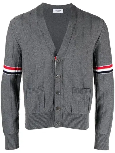 Thom Browne Cardigan Mit Rwb-streifen In Grey