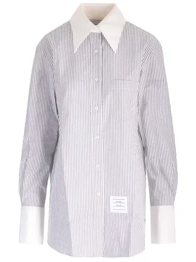 Thom Browne Seersucker Long Shirt In Grey