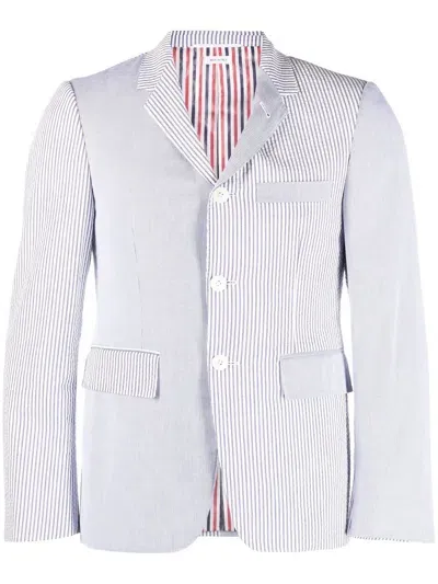 Thom Browne Seersucker Patchwork Tailored Blazer In Blau