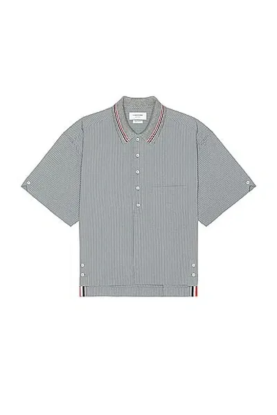 Thom Browne Knit Collar Rugby Seersucker Shirt In Grey