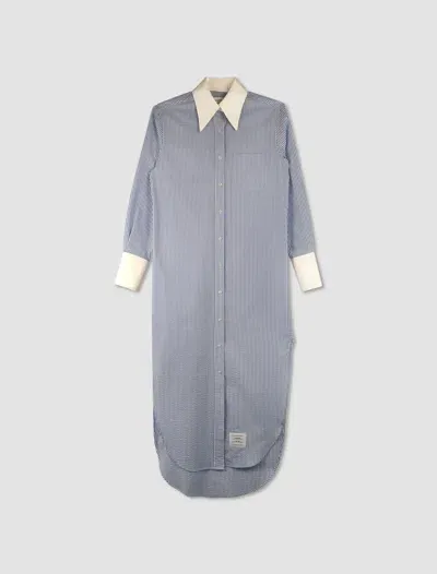 Thom Browne Shirt Dress With Pointed Collar In Blu