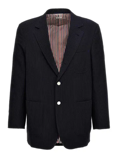 Thom Browne Single-breasted Seersucker Blazer In Black