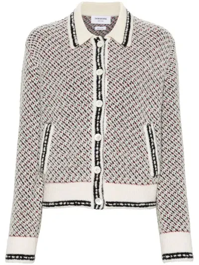 Thom Browne Spread-collar Tweed Bomber Jacket In White