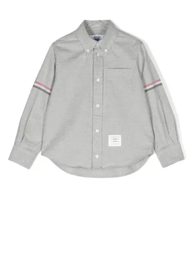 Thom Browne Kids' Stripe-detail Cotton Shirt In Grey