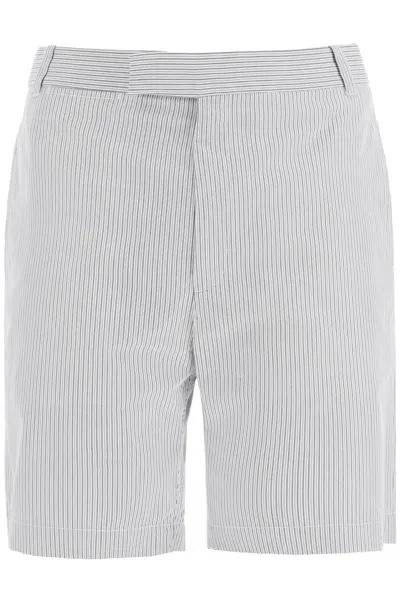 Thom Browne Striped Cotton Bermuda Shorts For Men In White