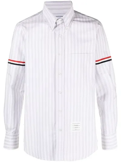 Thom Browne Grosgrain-band Striped Oxford Shirt In 035 Med Grey