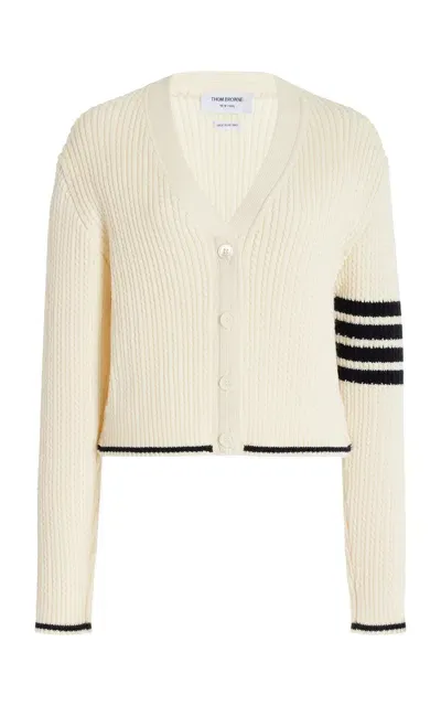 Thom Browne Striped Wool Cardigan In White