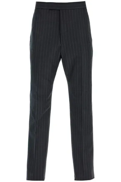 Thom Browne Striped Wool Trousers In Gray