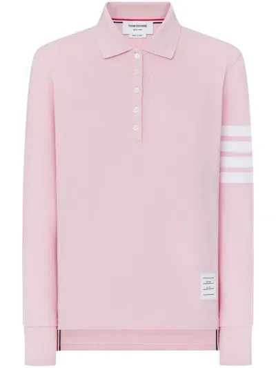 Thom Browne Three-stripe Long-sleeved Polo Shirt In Pink