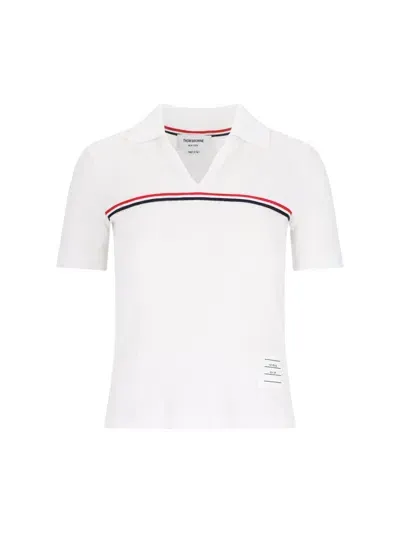 Thom Browne Three Stripes Knit Polo Shirt In White