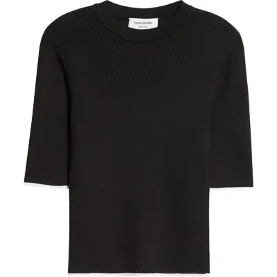 Thom Browne Tipped Virgin Wool & Silk Rib Sweater In Black