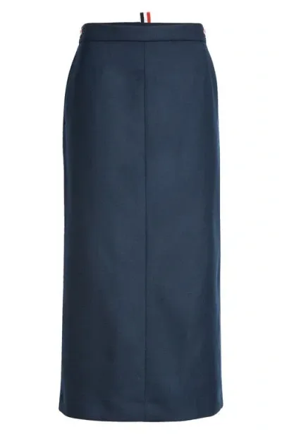 Thom Browne Tricolor Tab Wool Twill Pencil Skirt In Navy