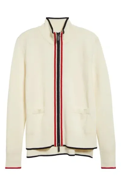 Thom Browne Tricolor Trim Virgin Wool Zip-up Cardigan In White