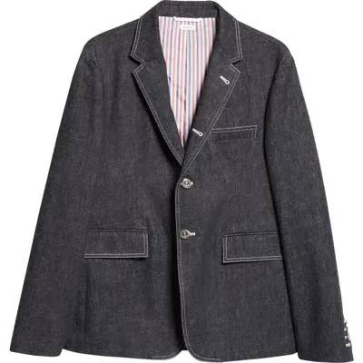 Thom Browne Unconstructred Classic Denim Sport Coat In Black