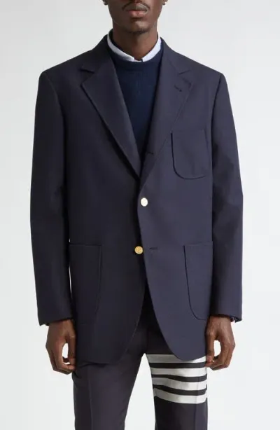 Thom Browne Unstructured Virgin Wool Hopsack Sport Coat In Navy