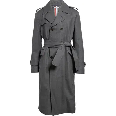 Thom Browne Unstructured Wool Blend Twill Trench Coat In Medium Grey