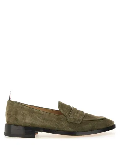 Thom Browne Varsity Suede Penny Loafers In Green