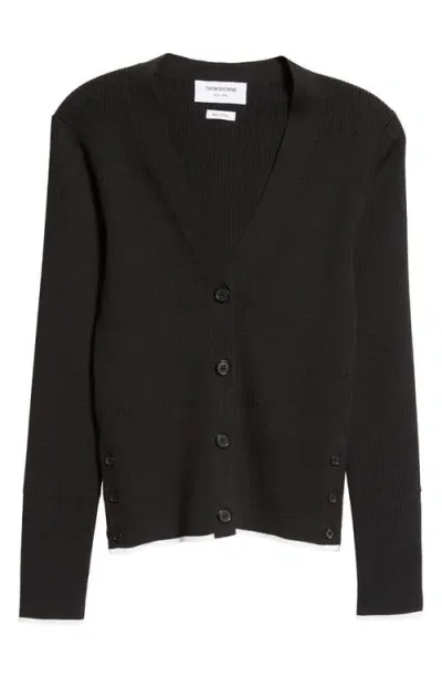 Thom Browne Virgin Wool & Silk Rib Cardigan In Black