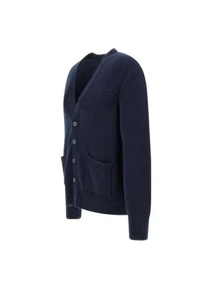 Thom Browne Washed Stitch Knitted Cardigan In Blue