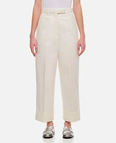 Thom Browne Straight Leg Pleated Pants In White