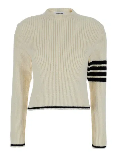 Thom Browne Girocollo Treccia Piccola 3strips In Neutrals