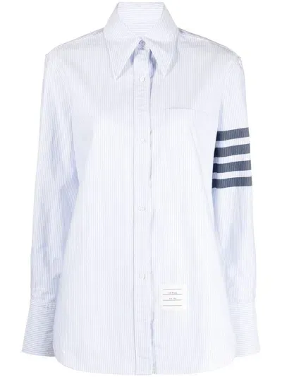 Thom Browne Camicia 4-bar A Righe In Blue