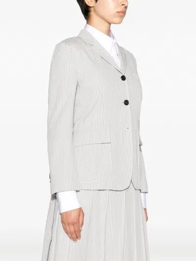 Thom Browne Striped Seersucker Single-breasted Blazer In 055 Lt Grey