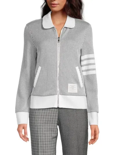 Thom Browne Striped Zip Sweatshirt In Light Grey