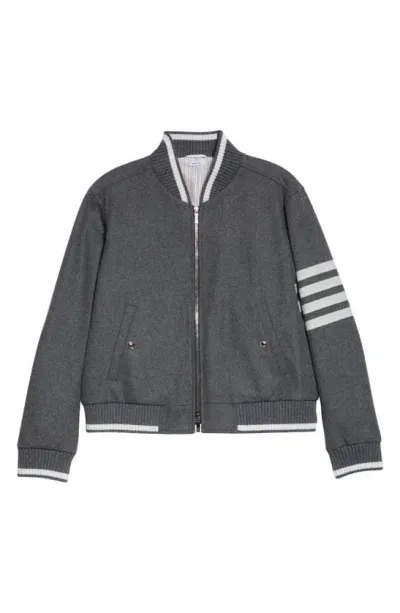 Thom Browne 4-bar Varsity Jacket In Wool Mel In Med Grey