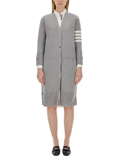 Thom Browne 4-bar Longline Wool Cardigan In Gray