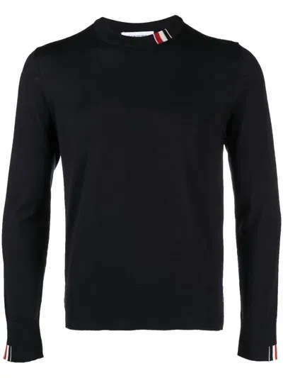 Thom Browne Wool Crewneck Jumper In Navy Blue