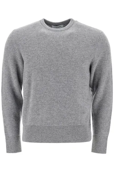 Thom Browne Wool Piqué Crewneck Pullover In Gray