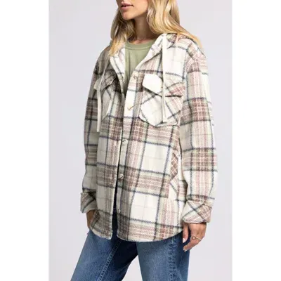 Thread & Supply Almira Plaid Fleece Shirt Jacket In Navy Mauve Green Plaid