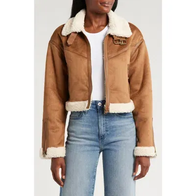 Thread & Supply Faux Shearling Crop Jacket In Camel Cream