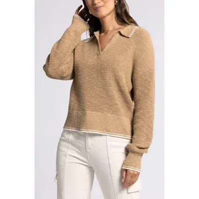 Thread & Supply Joel Tipped Johnny Collar Polo Sweater In Tuscan Tan