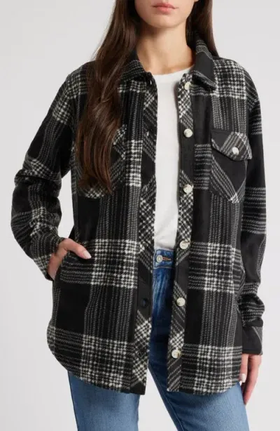 Thread & Supply Plaid Polar Fleece Shacket In Black/ivory