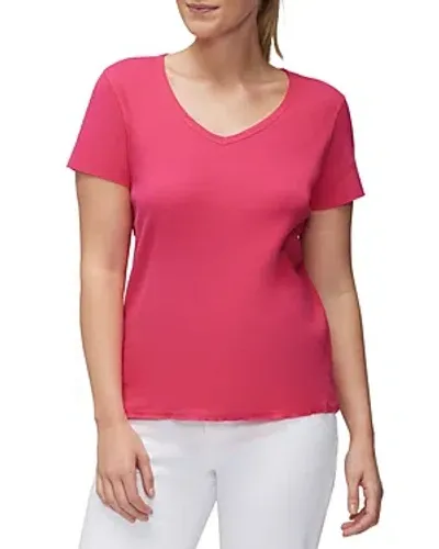 Three Dots Cotton V Neck Tee In Bright Rose