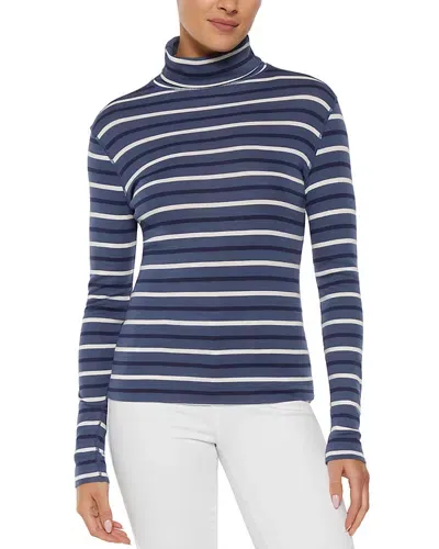 Three Dots Striped Turtleneck Long Sleeve Tee In Pearly Cloud