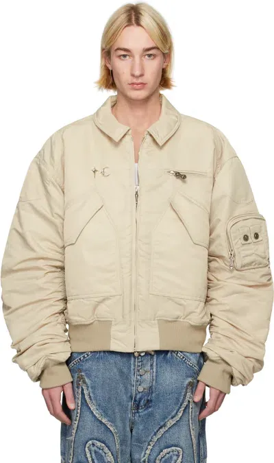 Thug Club Beige 'a Wingless Bird' Bomber Jacket In Ivory