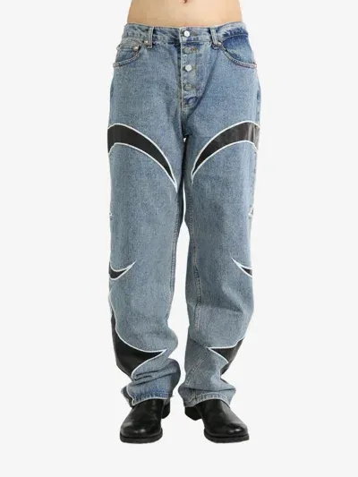 Thug Club Leather Panelled Jeans In Blue