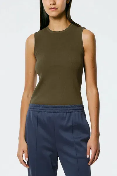 Tibi Ribbed-knit Tank Top In Green