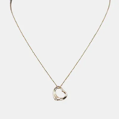 Pre-owned Tiffany & Co 18k Rose Gold And Diamond Elsa Peretti Open Heart Pendant Necklace