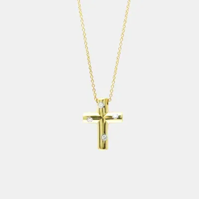 Pre-owned Tiffany & Co 18k Yellow Gold And Diamond Cross Pendant Necklace