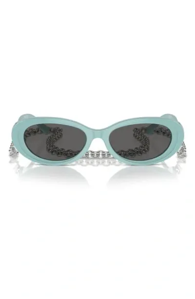 Tiffany & Co 54mm Oval Sunglasses With Chain In Blue Grey